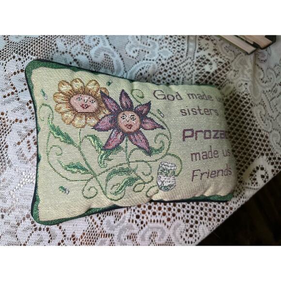 Vintage God Made Us Sisters Prozac Made Us Throw Pillow 90s Embroidery Gift - Picture 4 of 8